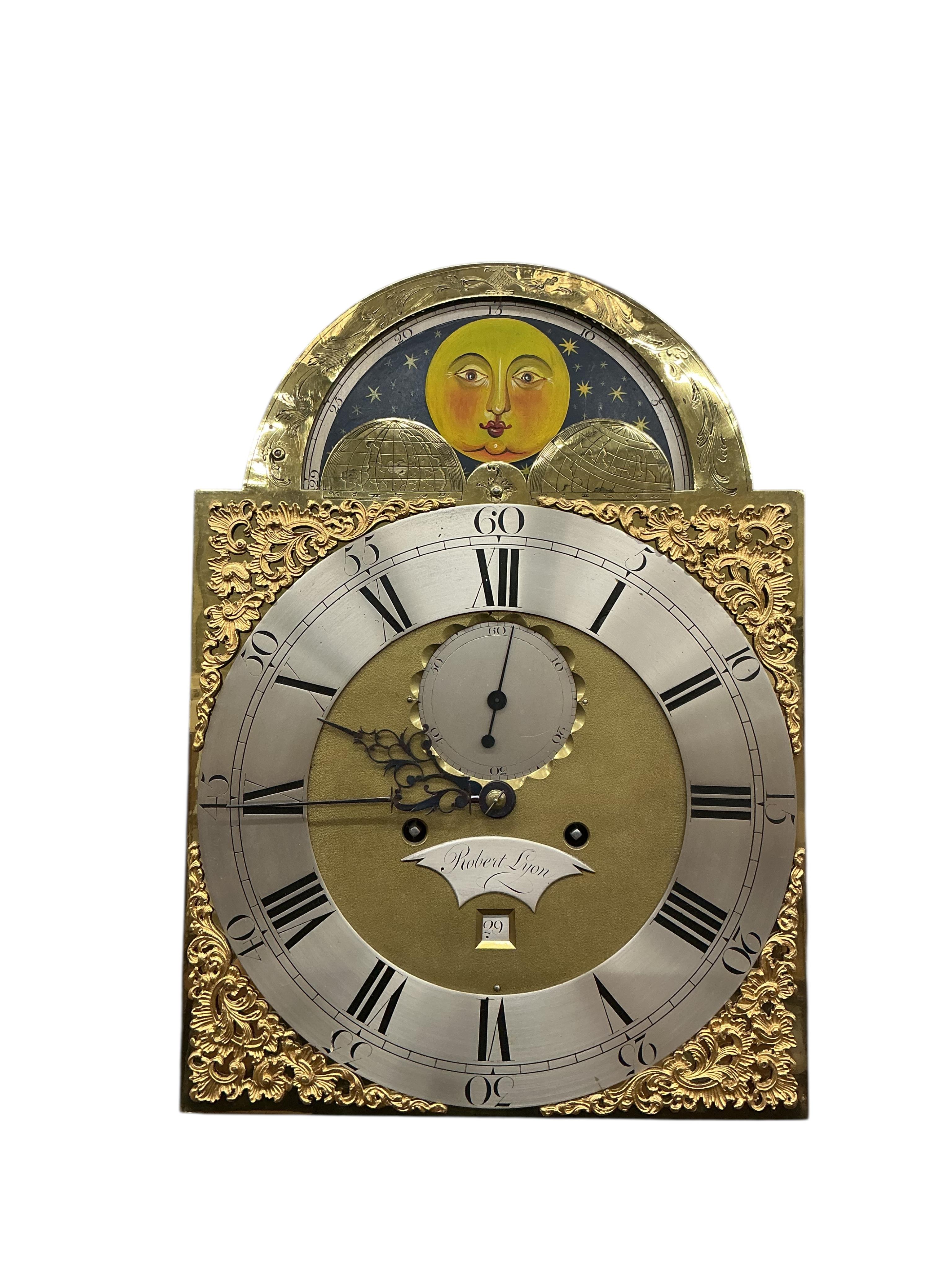 A chinoiserie lacquered longcase clock, dial marked Robert Lyon, height 230cm